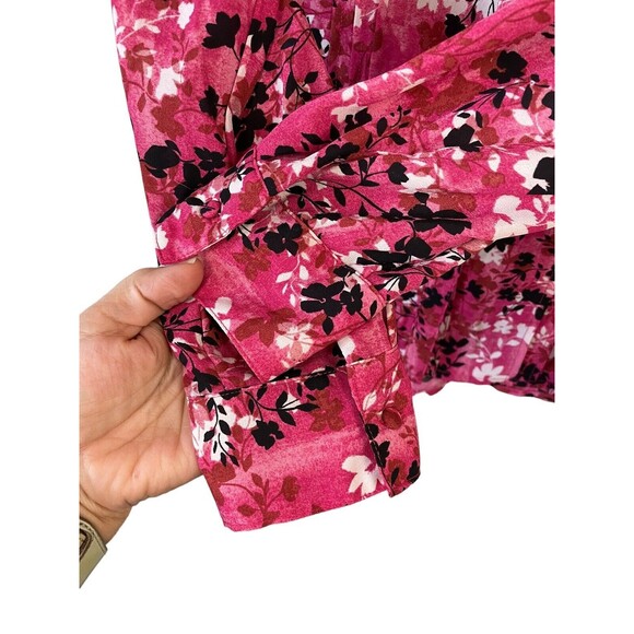 Nanette Lepore Pink Floral Long Sleeve Blouse Button Up‎ Blouse M Pleat Front - Picture 6 of 10
